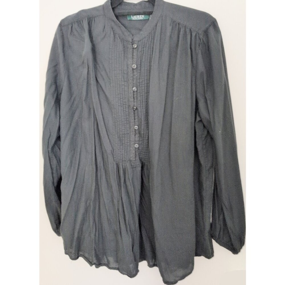 Lauren Ralph Lauren Black Ruffle Blouse Gothic Lolita Shirt Button Top Aesthetic